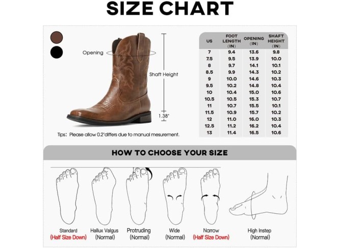 Cowboy Boots for Men - Men's Western Boots With Embroidered, Slip Resistant Square Toe Chunky Heel Ankle Boots
