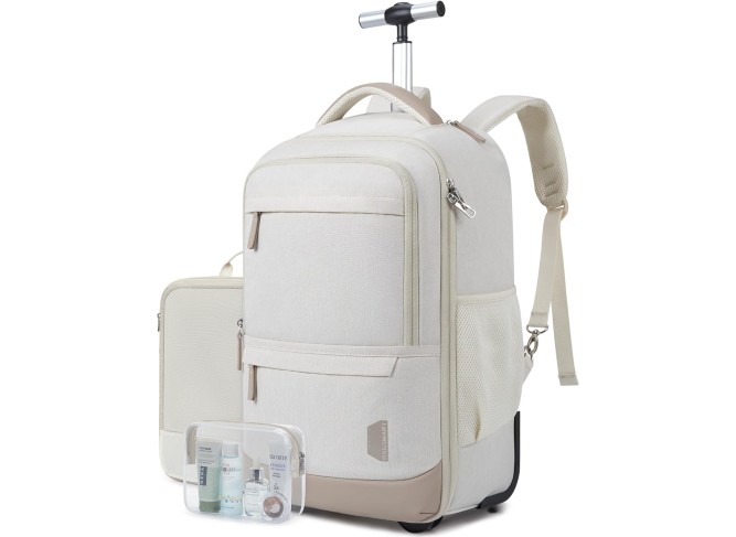 Rolling Backpack, Water-Resistant Travel Laptop Backpacks with Wheels