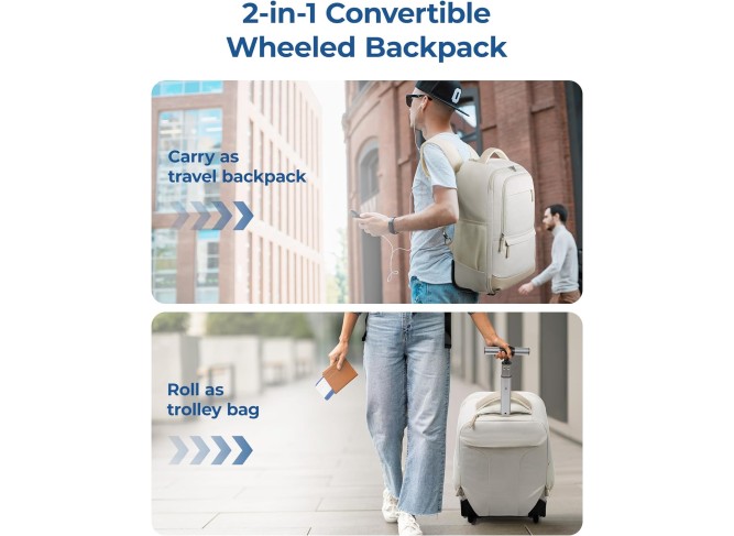 Rolling Backpack, Water-Resistant Travel Laptop Backpacks with Wheels