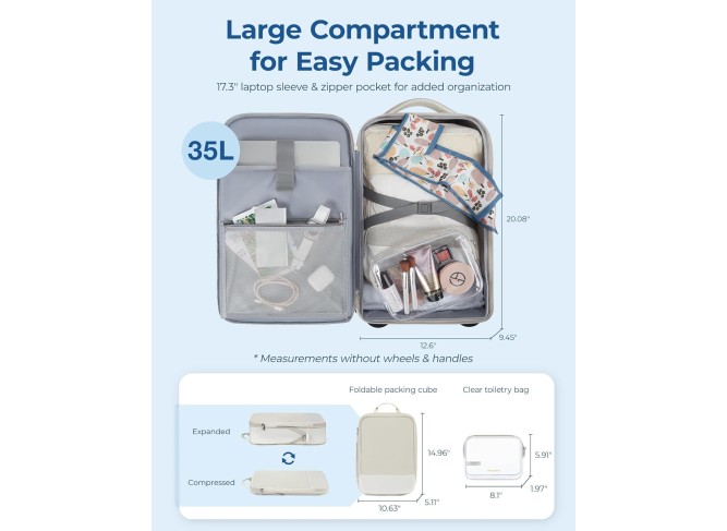 Rolling Backpack, Water-Resistant Travel Laptop Backpacks with Wheels