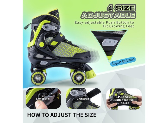 Roller Skates for Girls Boys Kids,4 Sizes Adjustable Quad Skates with Light up Wheels,Safe Fun Children Skates