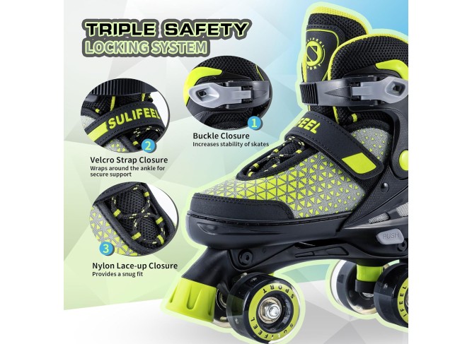 Roller Skates for Girls Boys Kids,4 Sizes Adjustable Quad Skates with Light up Wheels,Safe Fun Children Skates