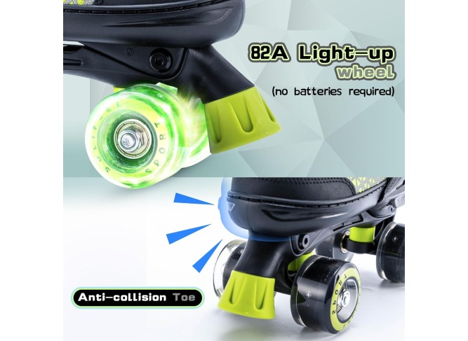 Roller Skates for Girls Boys Kids,4 Sizes Adjustable Quad Skates with Light up Wheels,Safe Fun Children Skates