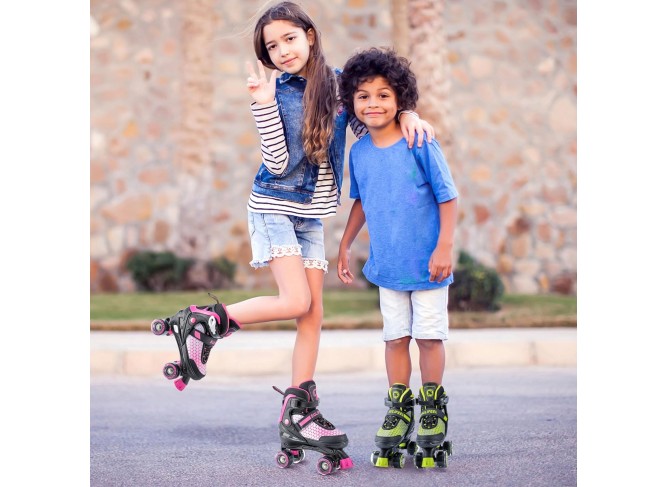 Roller Skates for Girls Boys Kids,4 Sizes Adjustable Quad Skates with Light up Wheels,Safe Fun Children Skates