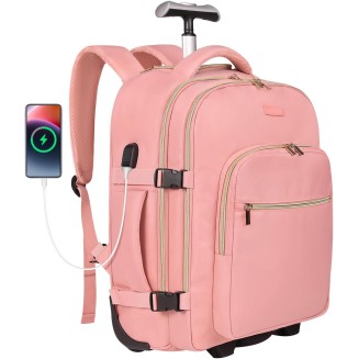 Rolling Backpack for Women, 17Inch on Laptop Travel Backpack with Wheels, Under Seat Carry on Luggage Airplane