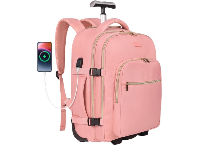 Rolling Backpack for Women, 17Inch on Laptop Travel Backpack with Wheels, Under Seat Carry on Luggage Airplane