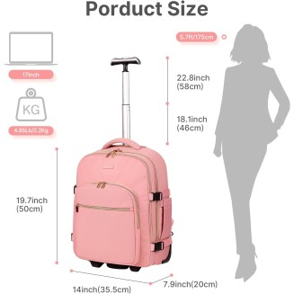 Rolling Backpack for Women, 17Inch on Laptop Travel Backpack with Wheels, Under Seat Carry on Luggage Airplane
