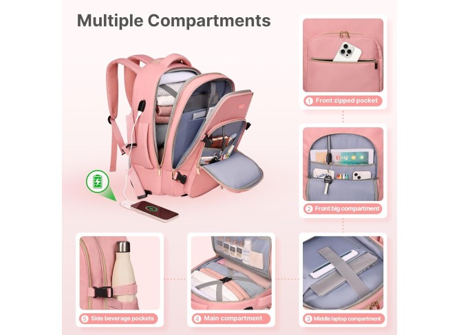 Rolling Backpack for Women, 17Inch on Laptop Travel Backpack with Wheels, Under Seat Carry on Luggage Airplane