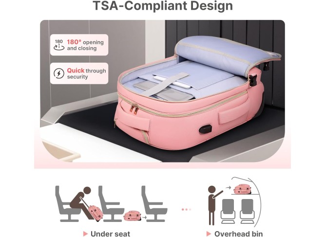 Rolling Backpack for Women, 17Inch on Laptop Travel Backpack with Wheels, Under Seat Carry on Luggage Airplane