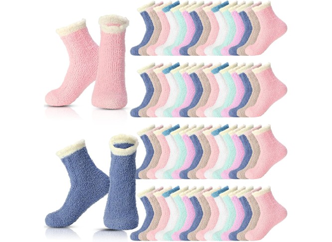 100 Pairs Women Fuzzy Socks Bulk Winter Warm Soft Cozy Fluffy Microfiber Socks Sleeping