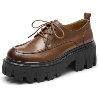 Platform Oxford Shoes, Chunky Leather Lace Up Oxfords Comfort Lug Sole Business Dress Office Shoes
