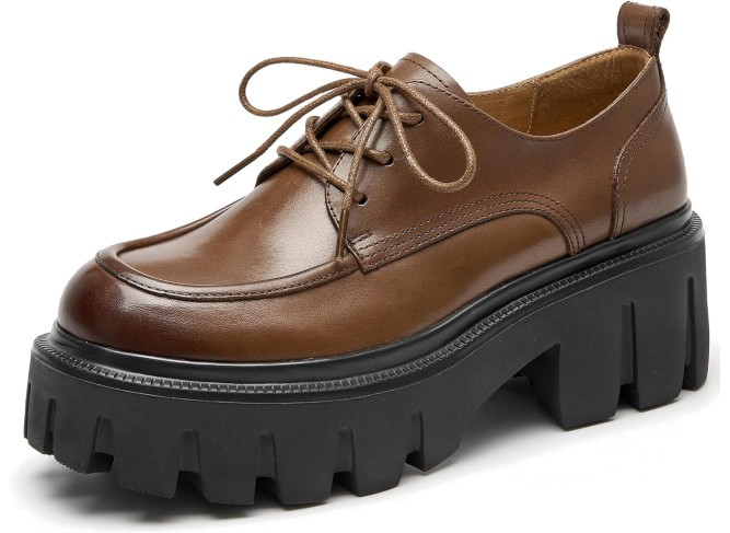 Platform Oxford Shoes, Chunky Leather Lace Up Oxfords Comfort Lug Sole Business Dress Office Shoes