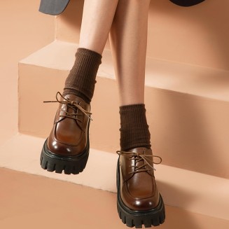 Platform Oxford Shoes, Chunky Leather Lace Up Oxfords Comfort Lug Sole Business Dress Office Shoes