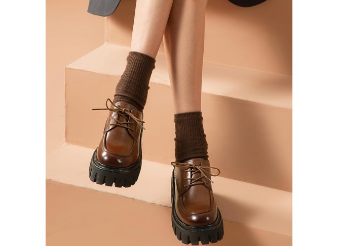 Platform Oxford Shoes, Chunky Leather Lace Up Oxfords Comfort Lug Sole Business Dress Office Shoes