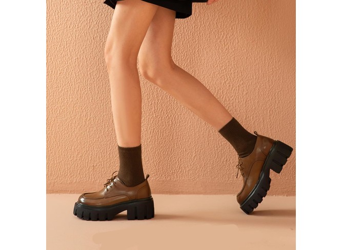 Platform Oxford Shoes, Chunky Leather Lace Up Oxfords Comfort Lug Sole Business Dress Office Shoes