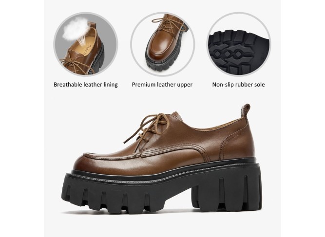 Platform Oxford Shoes, Chunky Leather Lace Up Oxfords Comfort Lug Sole Business Dress Office Shoes