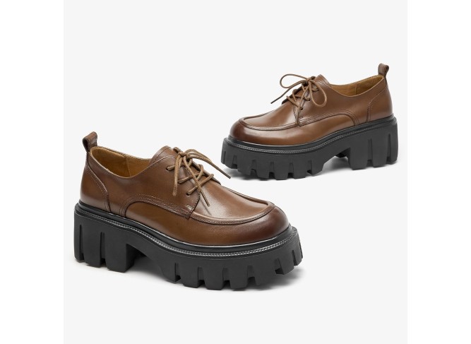 Platform Oxford Shoes, Chunky Leather Lace Up Oxfords Comfort Lug Sole Business Dress Office Shoes