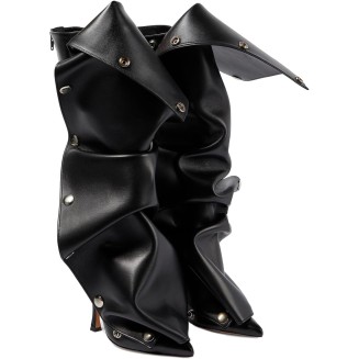 Women's Knee High Boots Pointed Toe Stiletto High Heels Wide Calf Boots Ruched Slouchy Boots with Zipper