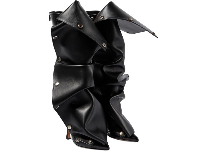 Women's Knee High Boots Pointed Toe Stiletto High Heels Wide Calf Boots Ruched Slouchy Boots with Zipper