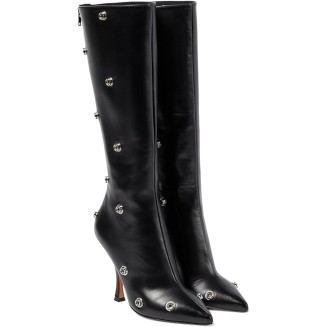 Women's Knee High Boots Pointed Toe Stiletto High Heels Wide Calf Boots Ruched Slouchy Boots with Zipper