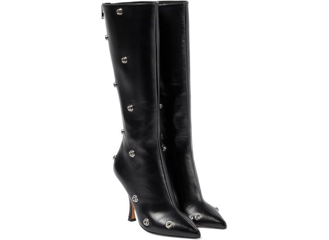 Women's Knee High Boots Pointed Toe Stiletto High Heels Wide Calf Boots Ruched Slouchy Boots with Zipper