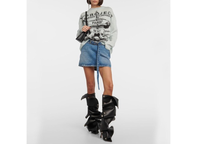 Women's Knee High Boots Pointed Toe Stiletto High Heels Wide Calf Boots Ruched Slouchy Boots with Zipper