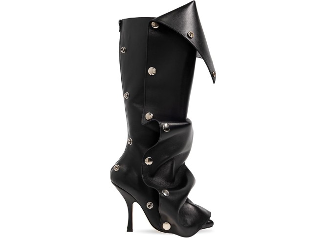 Women's Knee High Boots Pointed Toe Stiletto High Heels Wide Calf Boots Ruched Slouchy Boots with Zipper