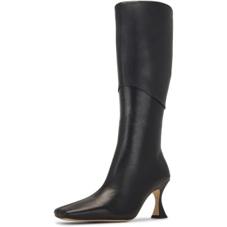 Women's Stretch Knee High Boots Hourglass Shaped Stiletto Heel Calf Boots Square Toe Side Zip Heeled Boots Fall