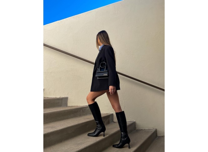 Women's Stretch Knee High Boots Hourglass Shaped Stiletto Heel Calf Boots Square Toe Side Zip Heeled Boots Fall