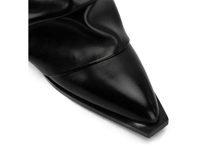 Pointed Toe Pull On Cowboy Boots;Classic Fold Over Cowgirl Slouchy Shark Boots Block Chunky Heel
