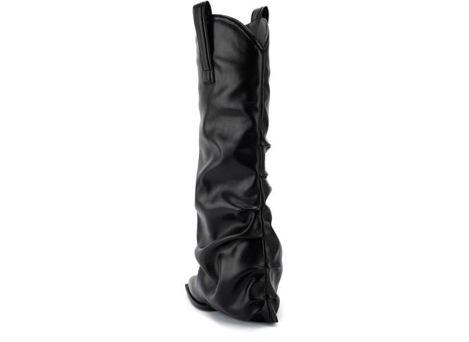 Pointed Toe Pull On Cowboy Boots;Classic Fold Over Cowgirl Slouchy Shark Boots Block Chunky Heel