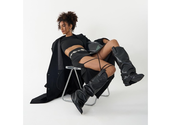 Pointed Toe Pull On Cowboy Boots;Classic Fold Over Cowgirl Slouchy Shark Boots Block Chunky Heel