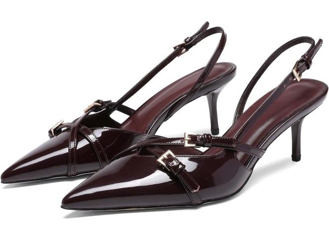 Women's Slingback Kitten Heels Buckle Strap Work Pumps Pointed Toe Slip On Comfortable Dress Shoes