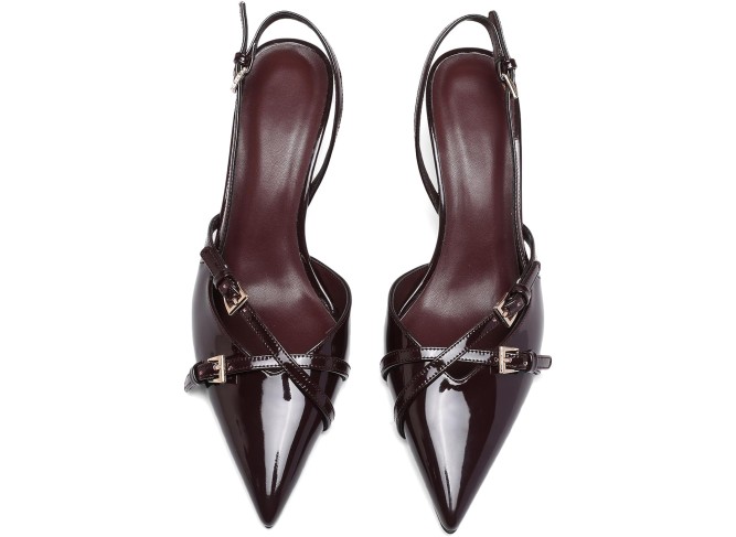 Women's Slingback Kitten Heels Buckle Strap Work Pumps Pointed Toe Slip On Comfortable Dress Shoes