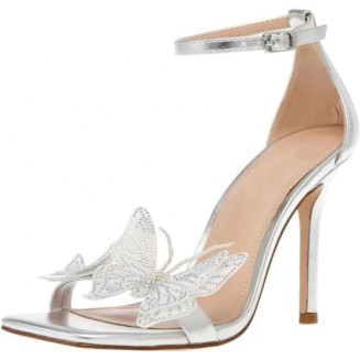 Square Open Toe Ankle Strap High Heels for Women;Butterfly Detailing Ankle Strap Heeled Sandals
