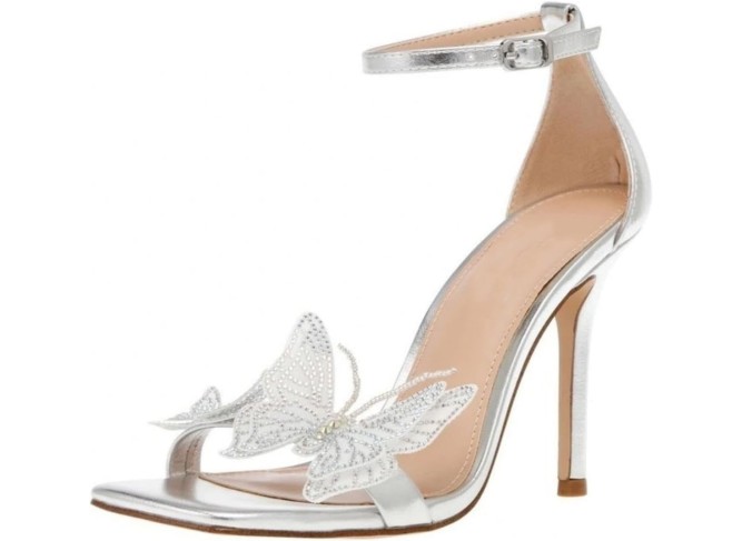 Square Open Toe Ankle Strap High Heels for Women;Butterfly Detailing Ankle Strap Heeled Sandals