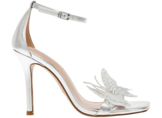 Square Open Toe Ankle Strap High Heels for Women;Butterfly Detailing Ankle Strap Heeled Sandals