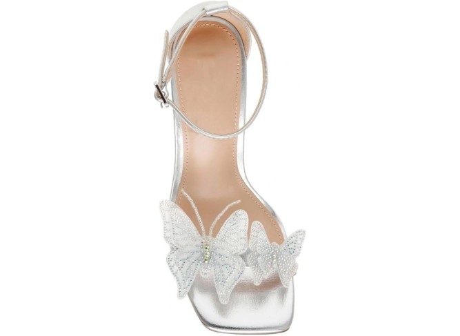 Square Open Toe Ankle Strap High Heels for Women;Butterfly Detailing Ankle Strap Heeled Sandals