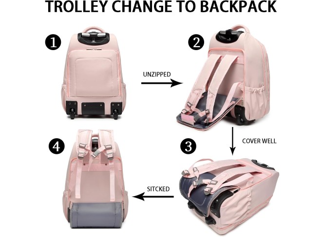 Rolling Backpack,Travel Laptop Backpacks with Wheels 17 inch Water Resistant Backpack Mens Rolling Laptop Lag Women Carry on Bag