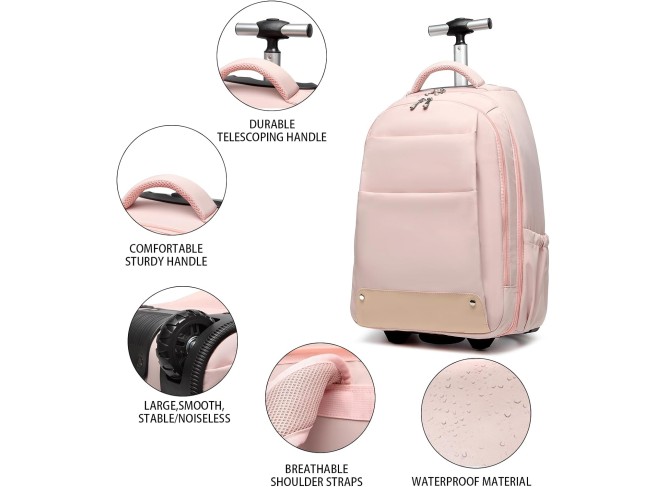 Rolling Backpack,Travel Laptop Backpacks with Wheels 17 inch Water Resistant Backpack Mens Rolling Laptop Lag Women Carry on Bag
