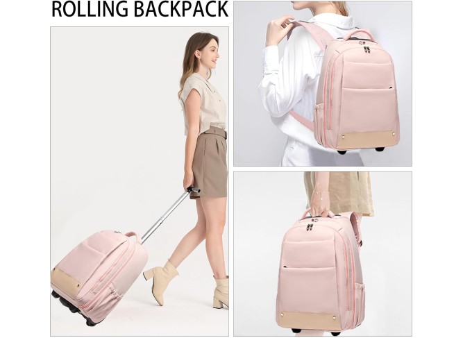 Rolling Backpack,Travel Laptop Backpacks with Wheels 17 inch Water Resistant Backpack Mens Rolling Laptop Lag Women Carry on Bag