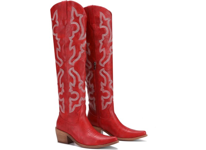 Cowboy Boots for Women Western Stitch Patterns Over The Knee Cowgirl Boots Snip Toe Chunky Heel Western Boots