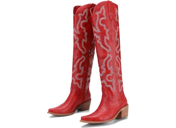 Cowboy Boots for Women Western Stitch Patterns Over The Knee Cowgirl Boots Snip Toe Chunky Heel Western Boots