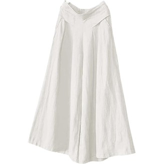 Cotton and Linen Skirt Women's Loose Summer Thin Drooping Wide Leg Pants Half Loose Tight Waist and Thin Casual