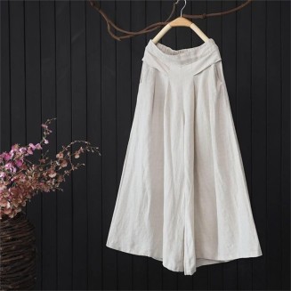 Cotton and Linen Skirt Women's Loose Summer Thin Drooping Wide Leg Pants Half Loose Tight Waist and Thin Casual