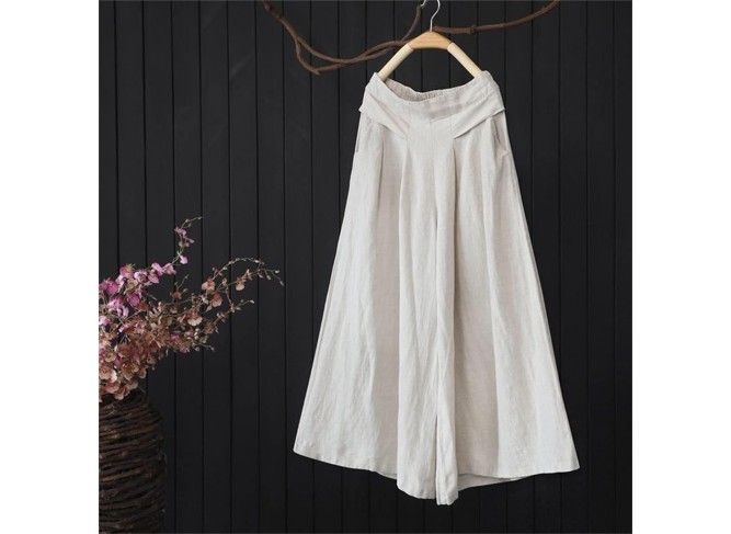 Cotton and Linen Skirt Women's Loose Summer Thin Drooping Wide Leg Pants Half Loose Tight Waist and Thin Casual