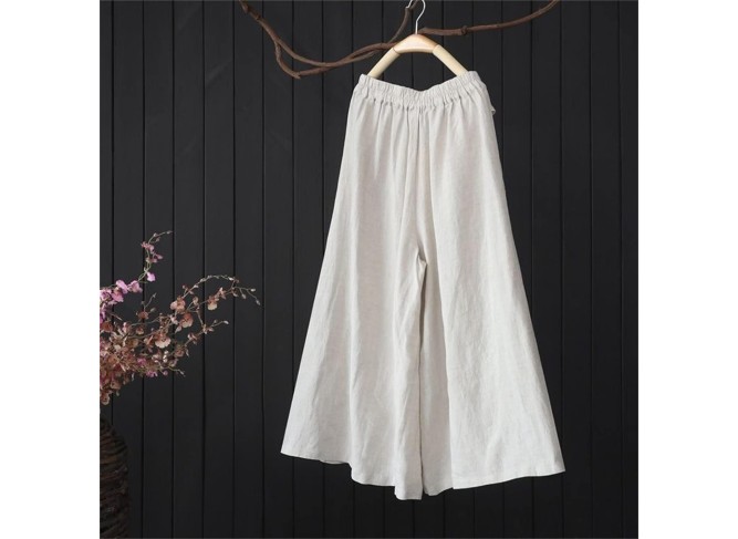 Cotton and Linen Skirt Women's Loose Summer Thin Drooping Wide Leg Pants Half Loose Tight Waist and Thin Casual