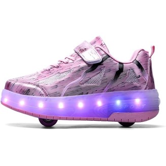  Kids Shoes with Double Wheels - Upgraded Kids Roller Shoes for Gifts, Retractable Wheels Skateboarding Shoes