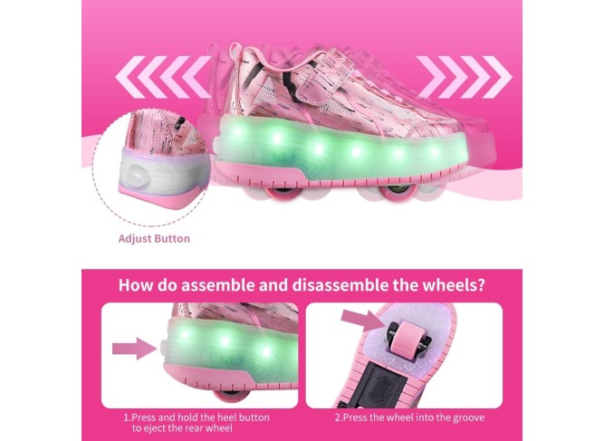  Kids Shoes with Double Wheels - Upgraded Kids Roller Shoes for Gifts, Retractable Wheels Skateboarding Shoes