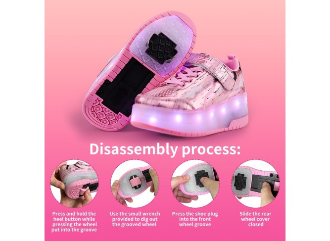  Kids Shoes with Double Wheels - Upgraded Kids Roller Shoes for Gifts, Retractable Wheels Skateboarding Shoes
